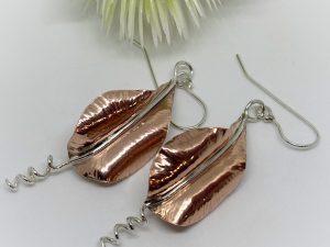 Aros hoja cobre y plata.